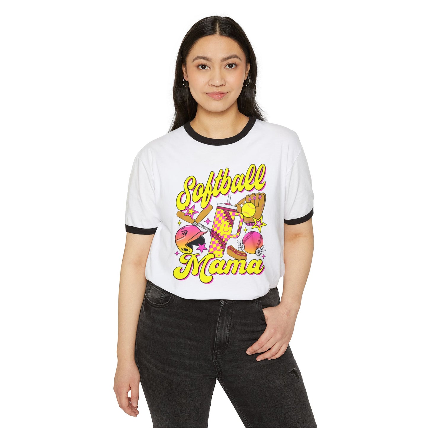 Softball Mama Ringer Tee — Retro Softball Mom Shirt