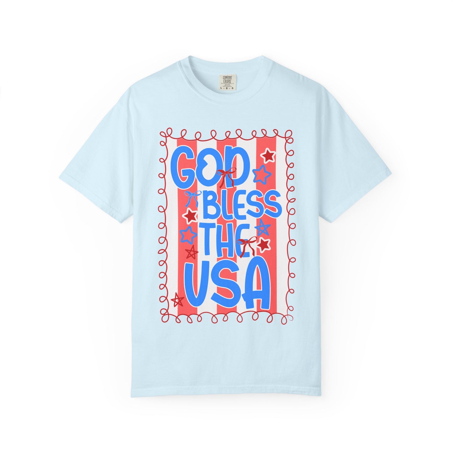 God Bless The USA T-Shirt — Patriotic Stars & Script Tee for 4th of July