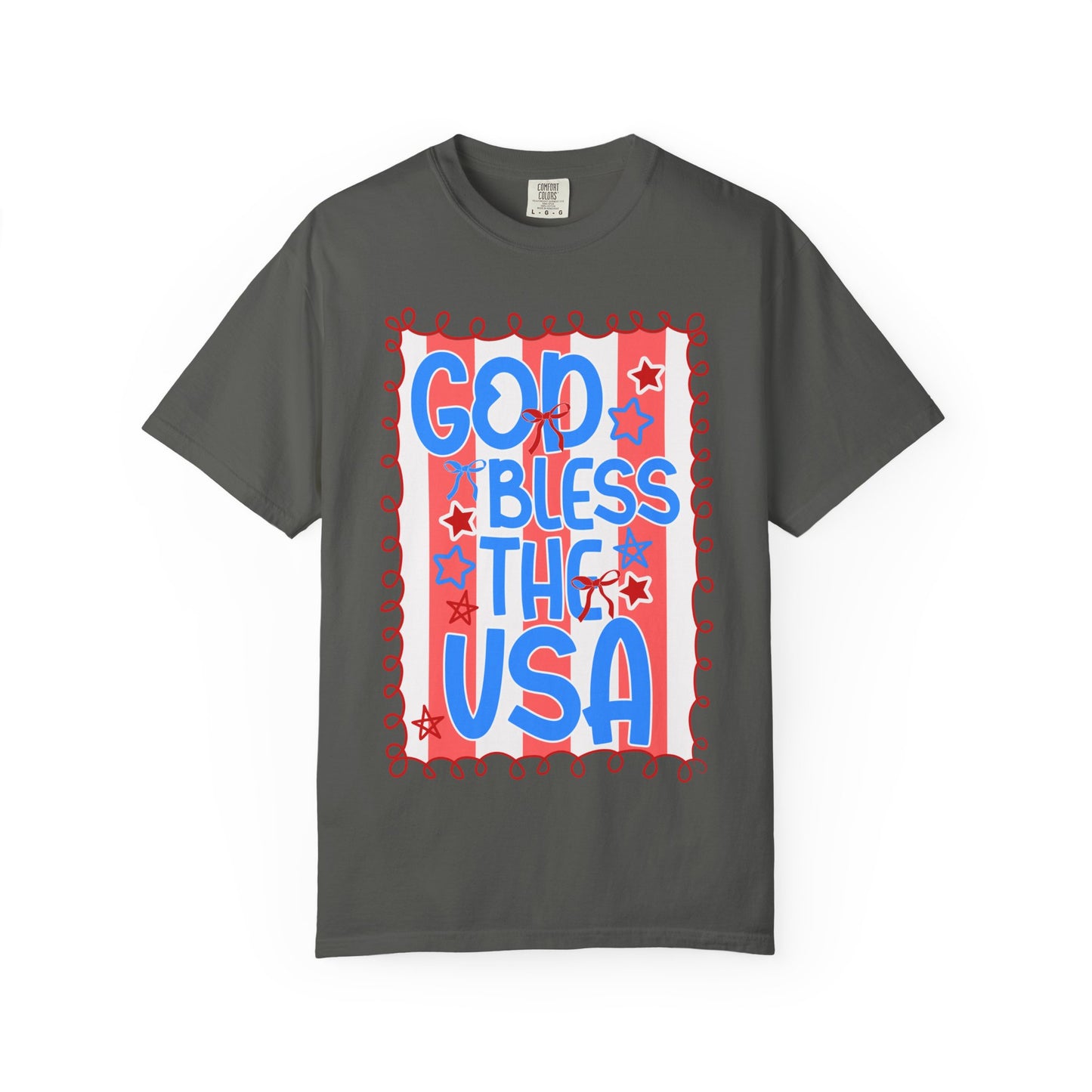 God Bless The USA T-Shirt — Patriotic Stars & Script Tee for 4th of July