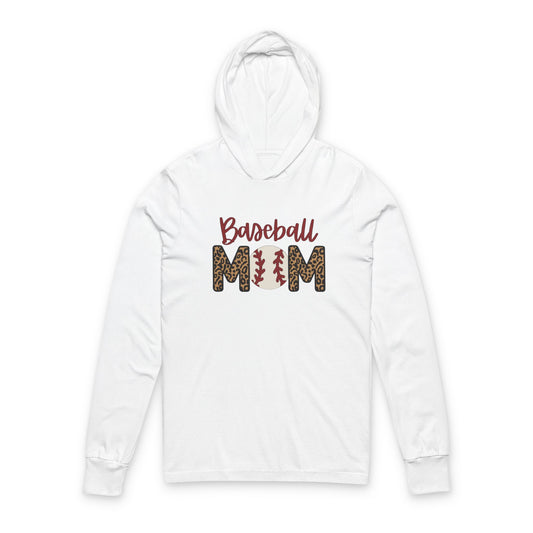 Baseball Mom Leopard Print Hooded Long Sleeve Tee