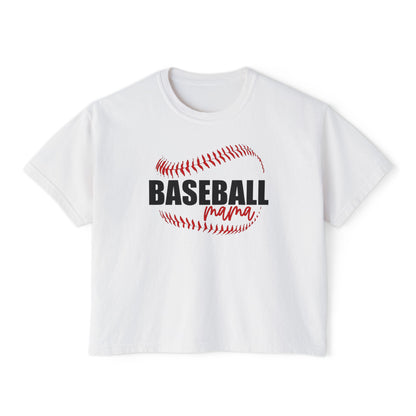 Baseball Mama Boxy Tee — Soft cropped baseball stitch design