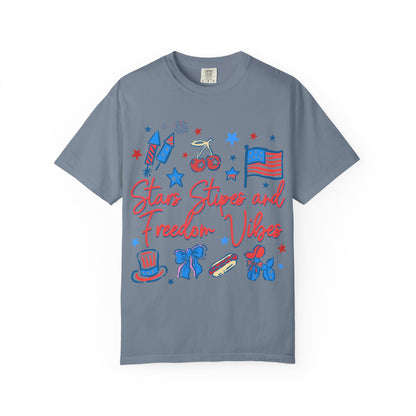 Freedom Vibes T-Shirt — Stars, Stripes & Patriotic Icons (Fourth of July Tee)