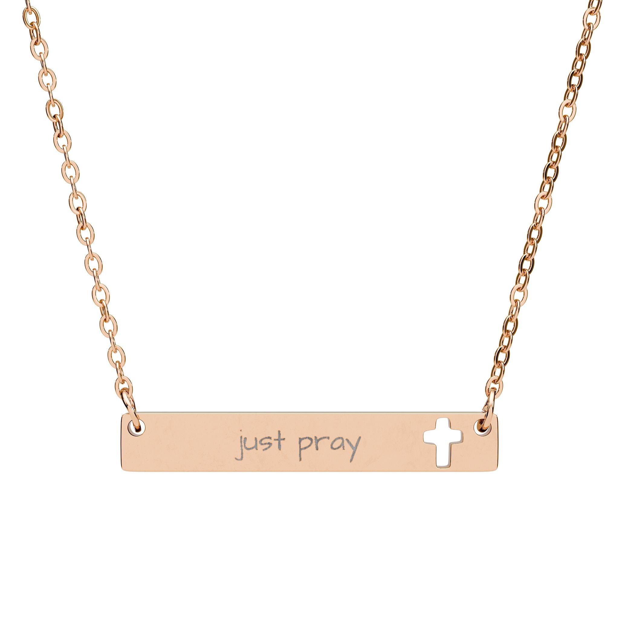 Cutout Cross Bar Necklace — "Just Pray"