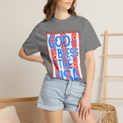 God Bless The USA T-Shirt — Patriotic Stars & Script Tee for 4th of July