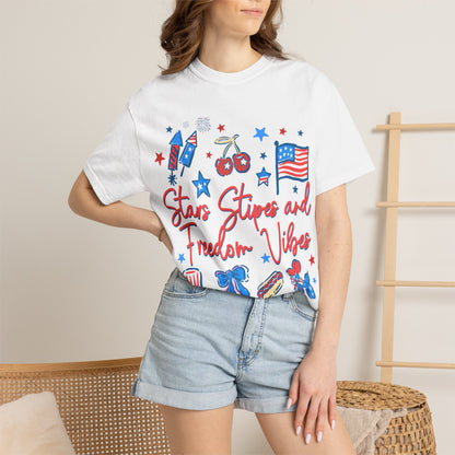Freedom Vibes T-Shirt — Stars, Stripes & Patriotic Icons (Fourth of July Tee)