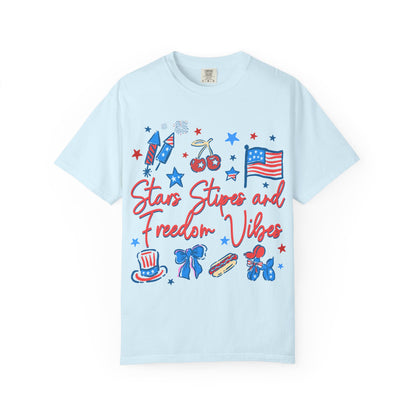 Freedom Vibes T-Shirt — Stars, Stripes & Patriotic Icons (Fourth of July Tee)