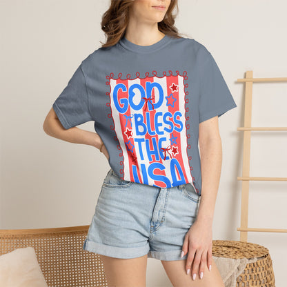 God Bless The USA T-Shirt — Patriotic Stars & Script Tee for 4th of July