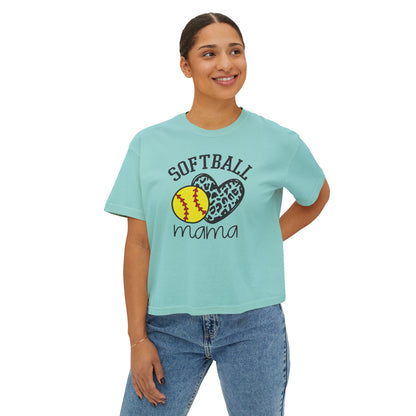 Softball Mama Boxy Tee — Leopard Heart Softball Mom Shirt