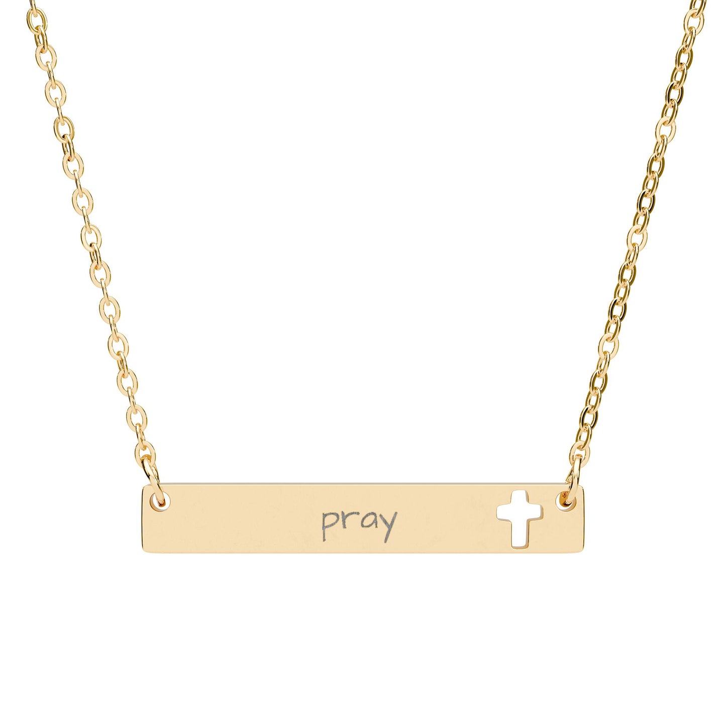 Cutout Cross Bar Necklace — "Just Pray"
