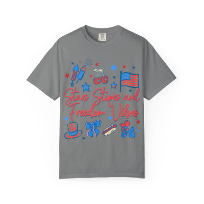 Freedom Vibes T-Shirt — Stars, Stripes & Patriotic Icons (Fourth of July Tee)