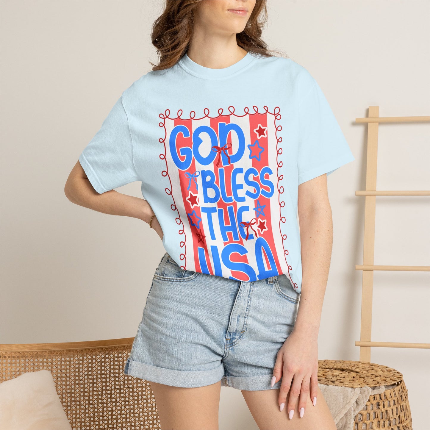 God Bless The USA T-Shirt — Patriotic Stars & Script Tee for 4th of July