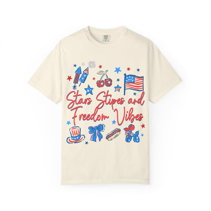 Freedom Vibes T-Shirt — Stars, Stripes & Patriotic Icons (Fourth of July Tee)