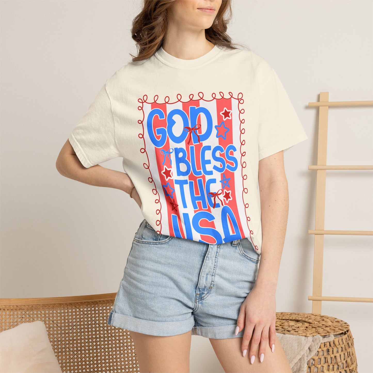 God Bless The USA T-Shirt — Patriotic Stars & Script Tee for 4th of July