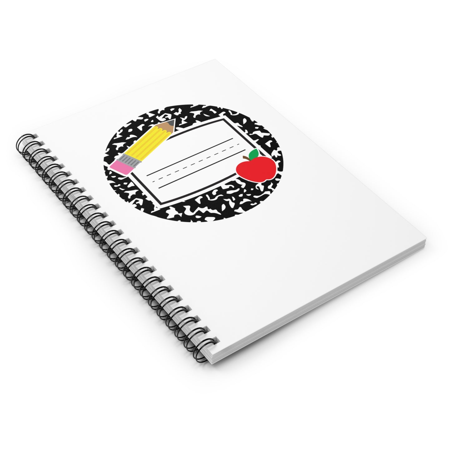 Teacher Notebook — Composition Cover with Pencil & Apple (Ruled)