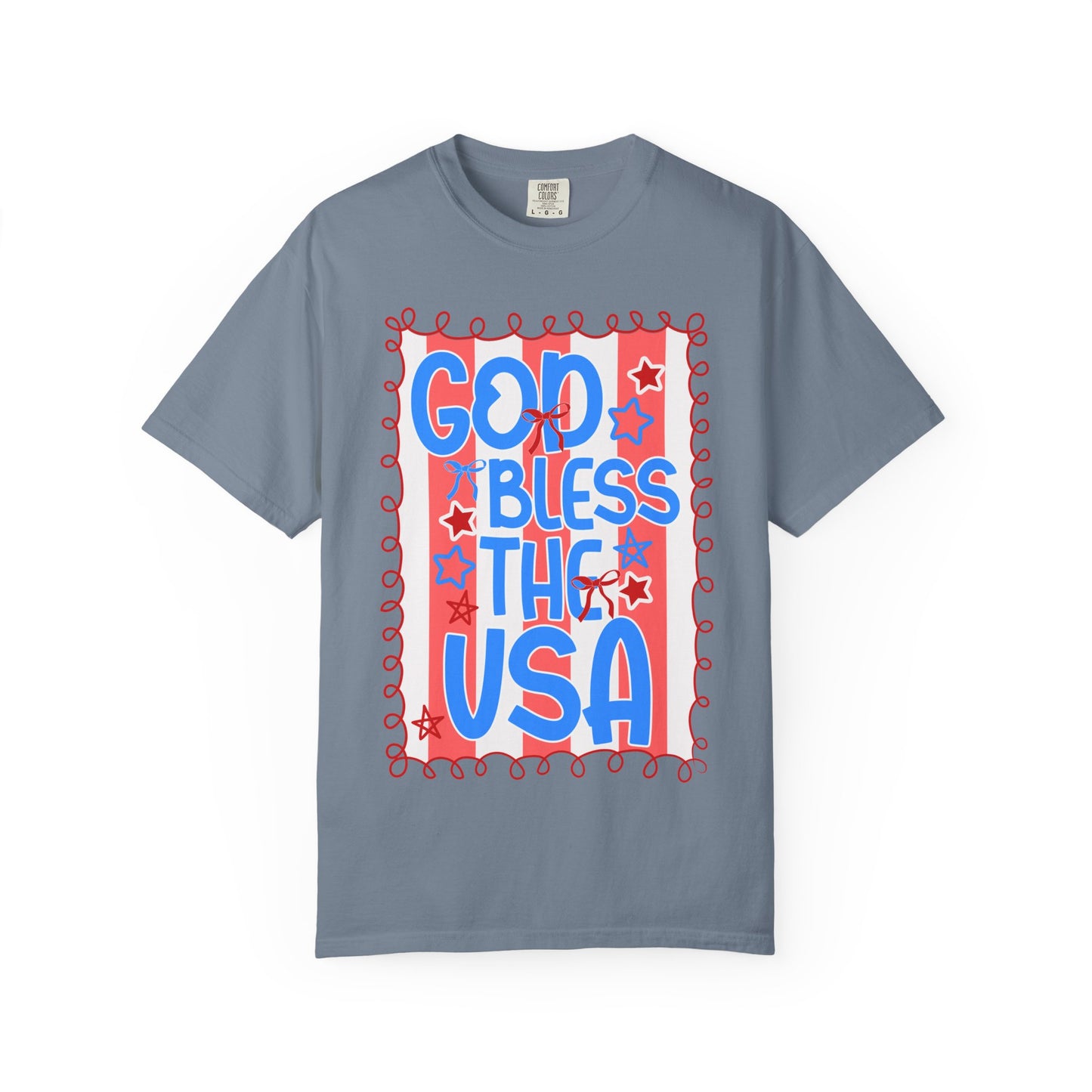 God Bless The USA T-Shirt — Patriotic Stars & Script Tee for 4th of July