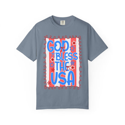 God Bless The USA T-Shirt — Patriotic Stars & Script Tee for 4th of July