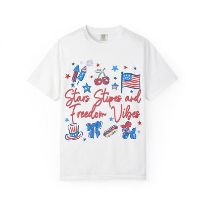 Freedom Vibes T-Shirt — Stars, Stripes & Patriotic Icons (Fourth of July Tee)