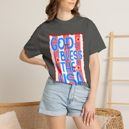 God Bless The USA T-Shirt — Patriotic Stars & Script Tee for 4th of July
