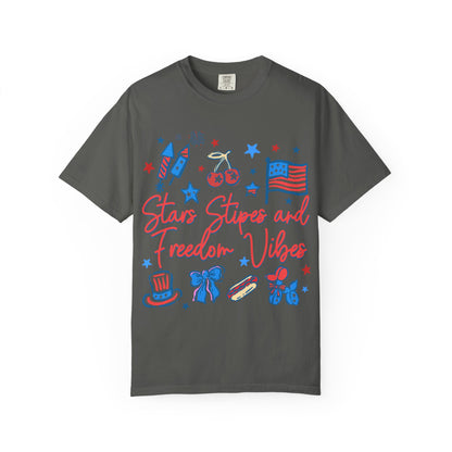 Freedom Vibes T-Shirt — Stars, Stripes & Patriotic Icons (Fourth of July Tee)