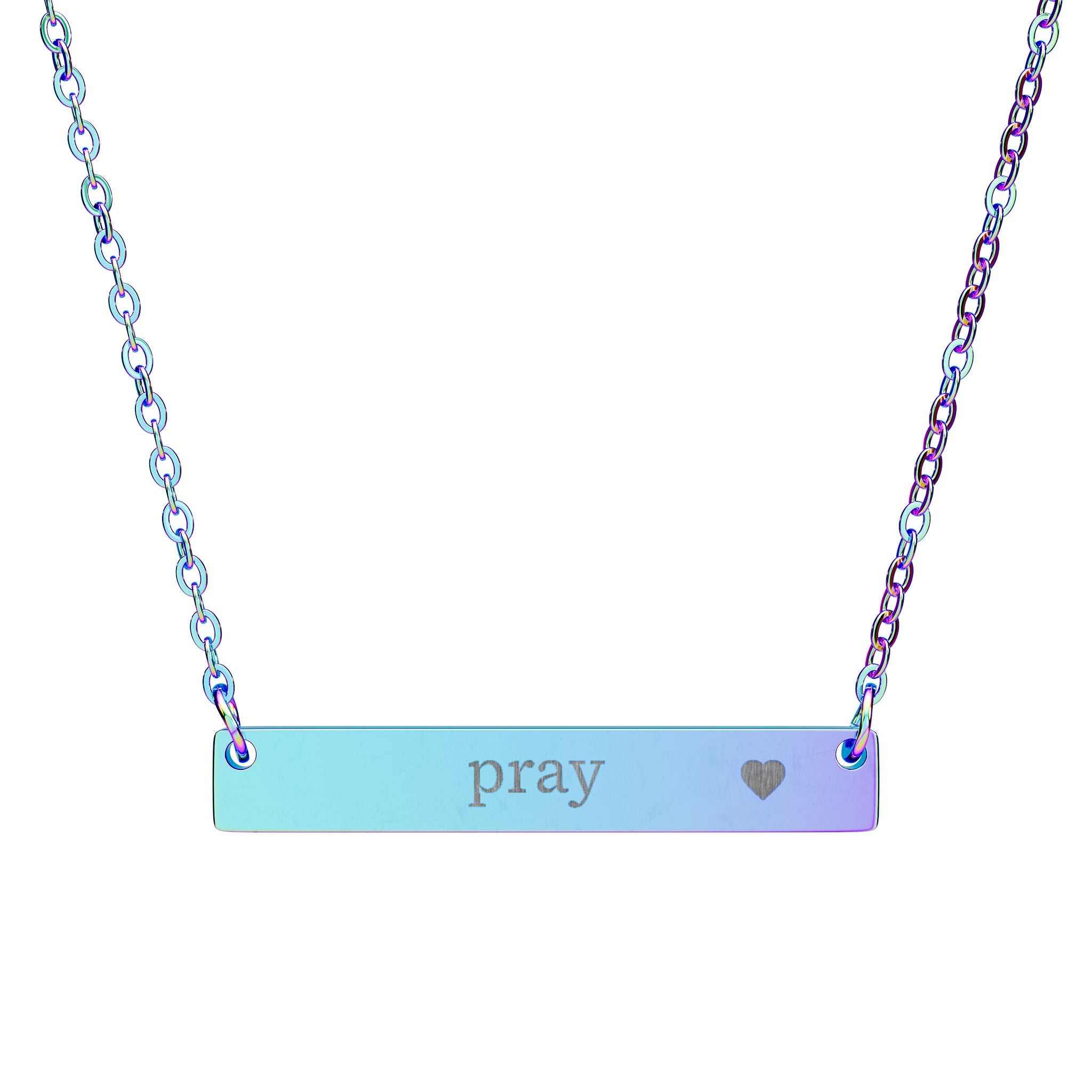 Pray Engraved Horizontal Bar Necklace