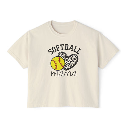 Softball Mama Boxy Tee — Leopard Heart Softball Mom Shirt