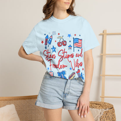 Freedom Vibes T-Shirt — Stars, Stripes & Patriotic Icons (Fourth of July Tee)