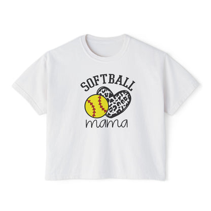 Softball Mama Boxy Tee — Leopard Heart Softball Mom Shirt