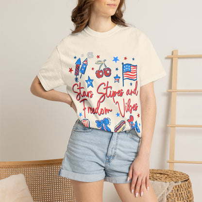Freedom Vibes T-Shirt — Stars, Stripes & Patriotic Icons (Fourth of July Tee)