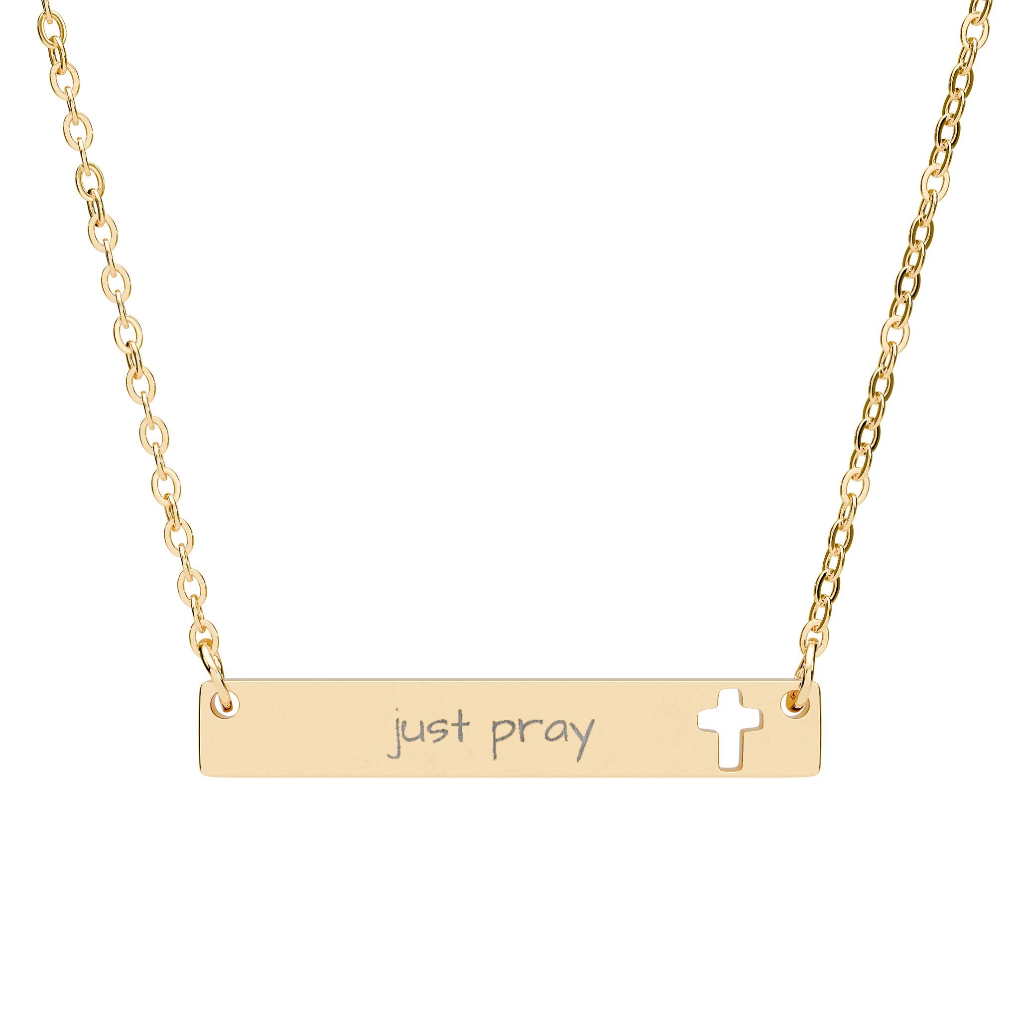 Cutout Cross Bar Necklace — "Just Pray"