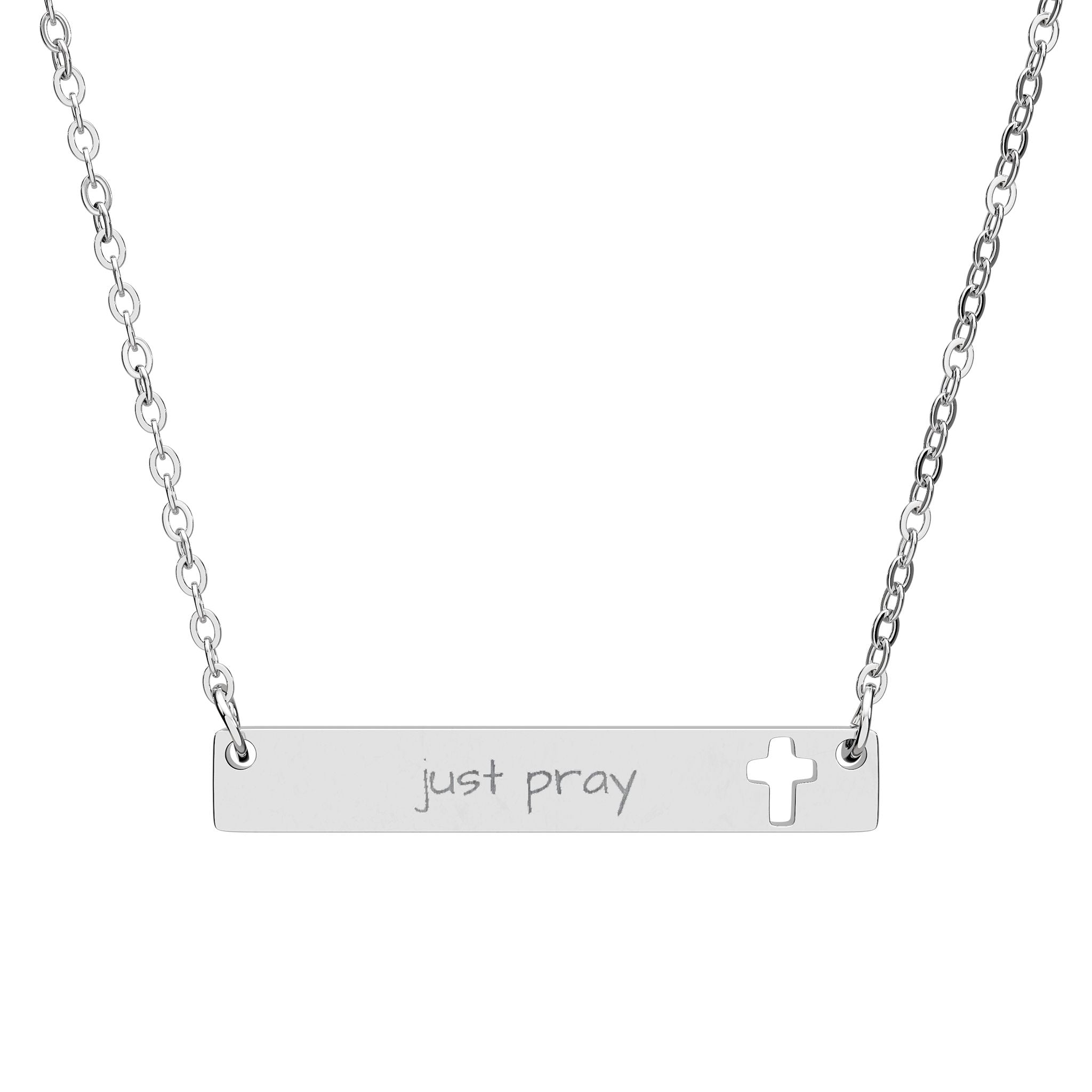 Cutout Cross Bar Necklace — "Just Pray"