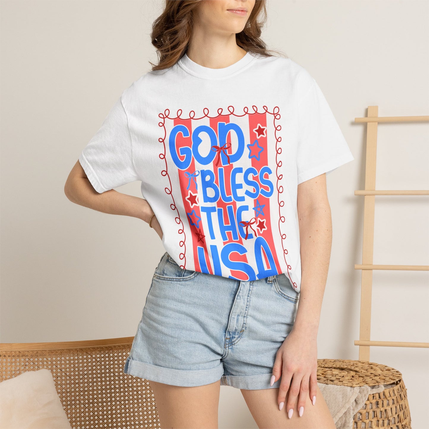 God Bless The USA T-Shirt — Patriotic Stars & Script Tee for 4th of July
