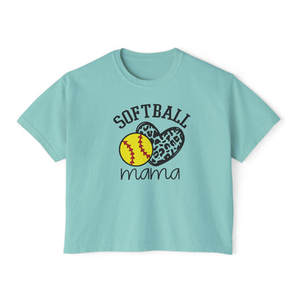 Softball Mama Boxy Tee — Leopard Heart Softball Mom Shirt