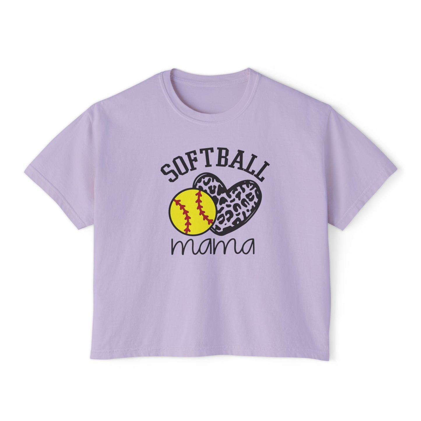 Softball Mama Boxy Tee — Leopard Heart Softball Mom Shirt