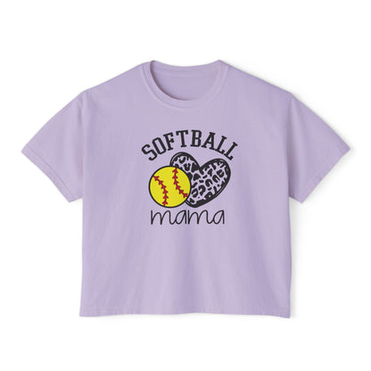 Softball Mama Boxy Tee — Leopard Heart Softball Mom Shirt