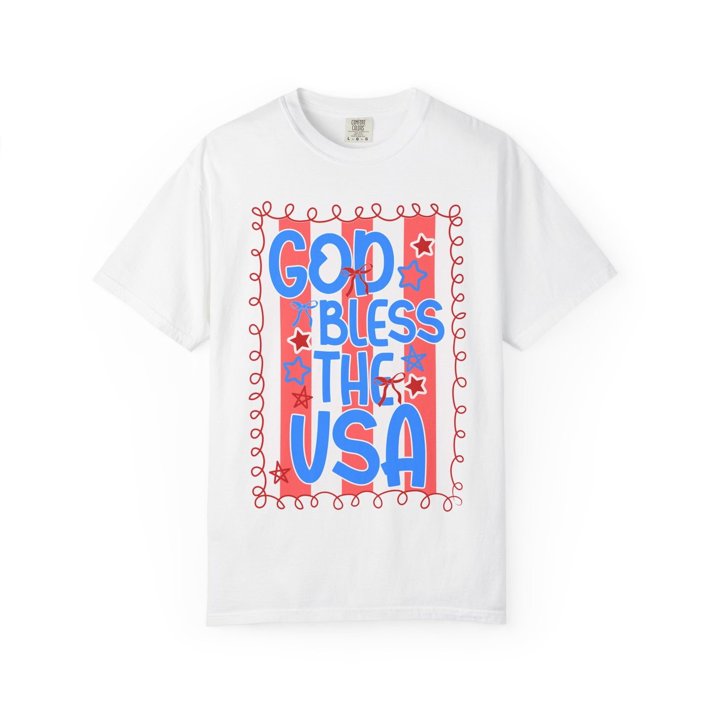 God Bless The USA T-Shirt — Patriotic Stars & Script Tee for 4th of July