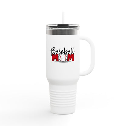 Baseball Mom 40oz Insulated Travel Mug – Large Thermo Tumbler with Straw & Handle