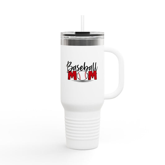 Baseball Mom 40oz Insulated Travel Mug – Large Thermo Tumbler with Straw & Handle